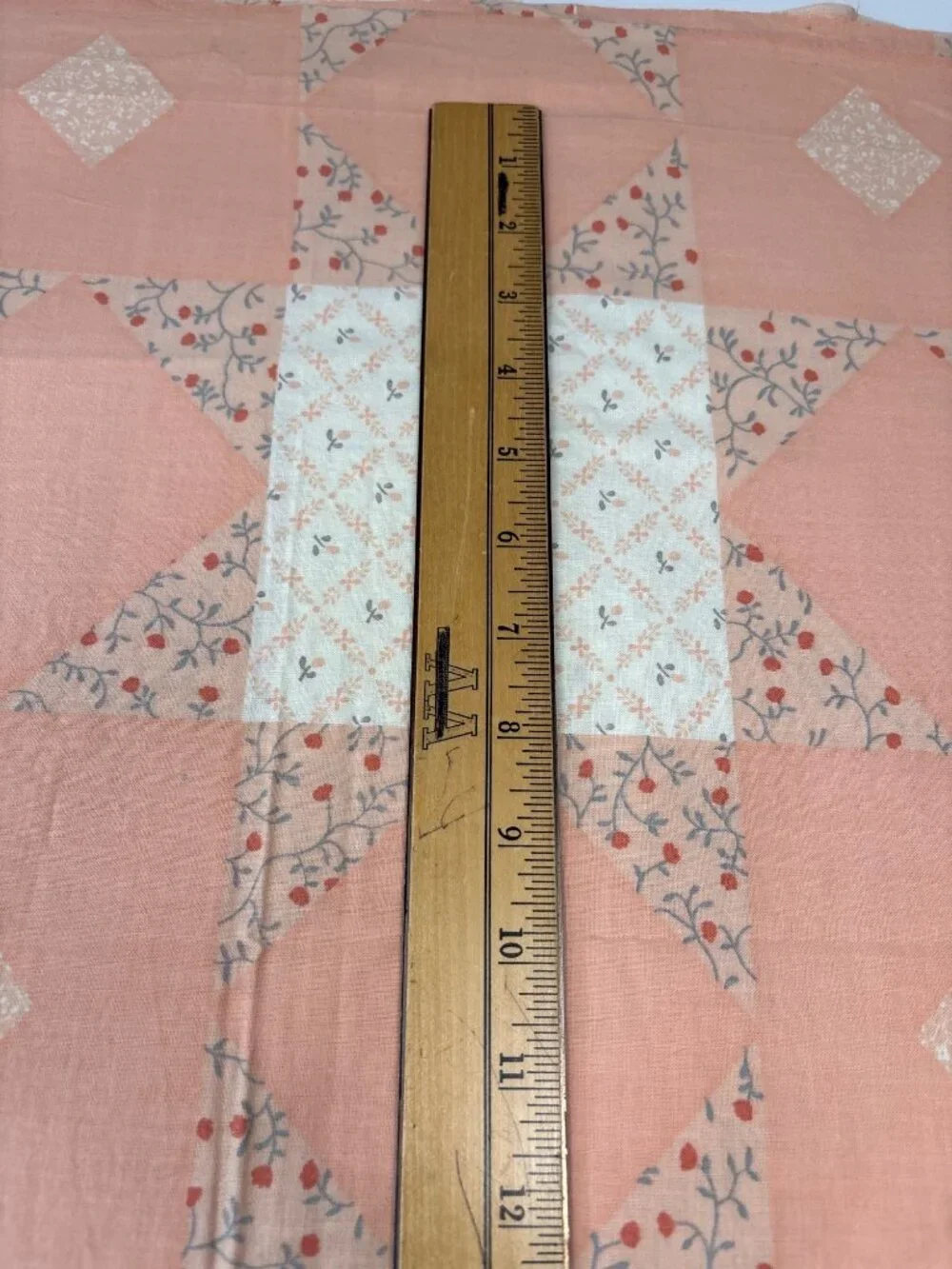 Peach Pink Quilt Top Geometric Star Pattern 51